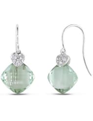 9 Carat Diamond & Green Amethyst 14K White Gold Earrings