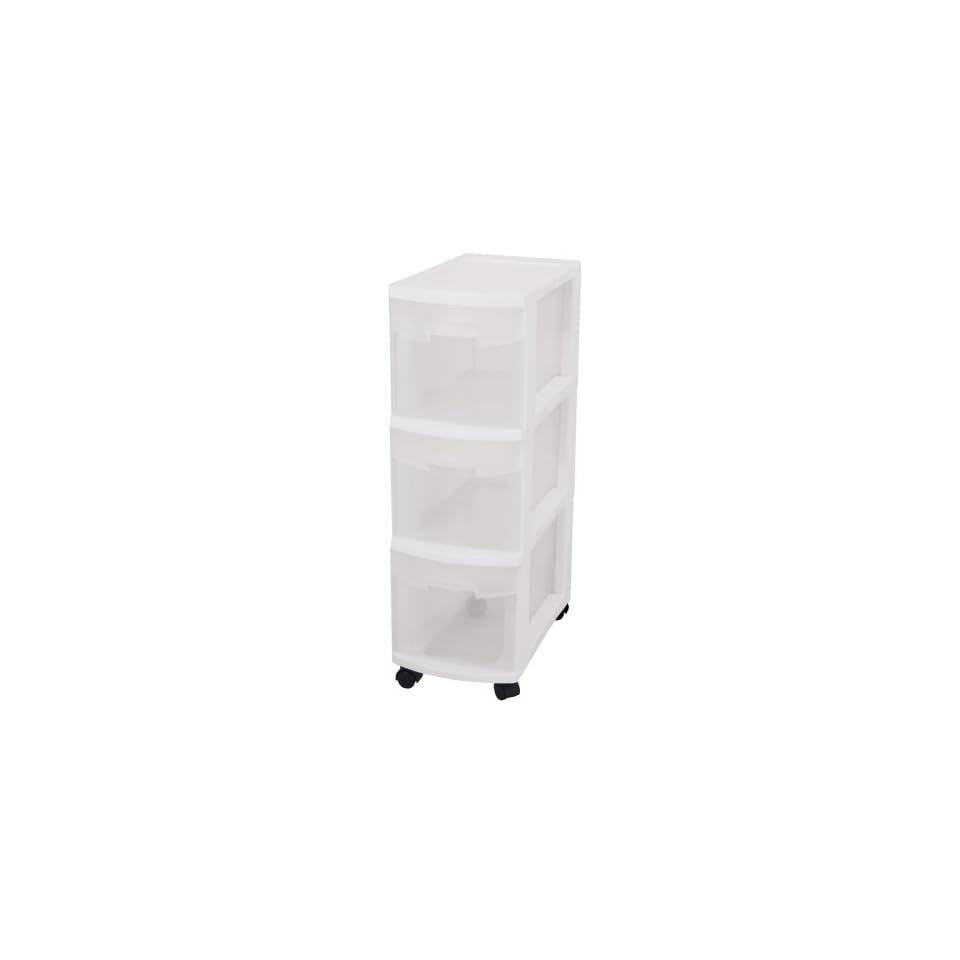 Sterilite 27308003 3 Drawer White Narrow Storage Cart 3 Pack On
