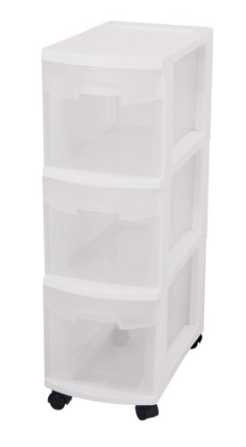 Sterilite 27308003 3 Drawer Narrow Cart With See Through Drawers