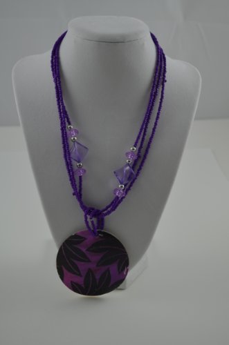 Necklace RD Shell Pendant with Beads Leaf Design Purple/BLK3exten