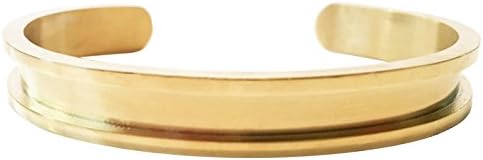 Stainless Steel Bracelet Grooved Cuff Bangle for Medium &amp; Large Wrists, Gold Tone