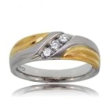 14KT Yellow Gold 3 Stone Ring Band Mens Diamond Wedding