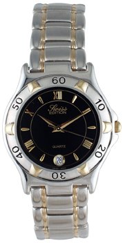Swiss Edition Swiss Made Mens Two-Tone Round Watch with a Sport Bezel and a Black Dial