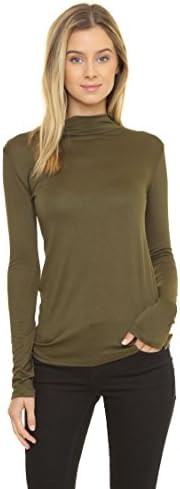 ALYGNE Womens Basic Long Sleeve Mockneck Layer Shirt OLIVE-M