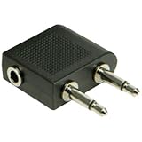 Aircraft / Airplane / Airline Headphone Adaptor - Twin 3.5mm Mono Jack Plugs to 3.5mm Stereo Jack Socket - For use on most major airlines