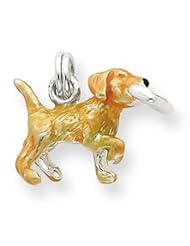 Genuine .925 Sterling Silver Beige & Enamel Running Dog w/ Spring Ring Charm. 100% Satisfaction Guaranteed.