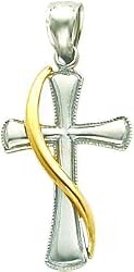 14K Two Tone Gold Flame Cross Pendant