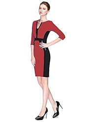 V-neck Cotton/Polyester Colorblocking Above the Knee Bodycon Dress/Evening Dress/Prom Dress/Party Dress/Wedding Dress 