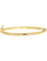 14 Karat Yellow Gold 5.50" Shiny Round Tube Twisted Bangle With Clasp