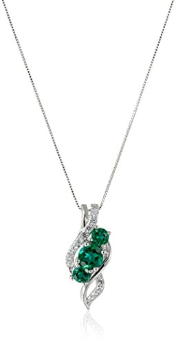 10k White Gold Created White Sapphire Three Stone Pendant Necklace, 18