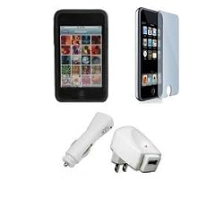 Premium Accessory Kit for iPod Touch 3rd Generation: Black Silicone Skin Case Cover Protection + USB Car Auto DC Charger + USB Travel Home AC Charger + Full body Screen Protector