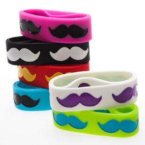 24 Mustache Bracelets - Assorted Wide Rubber Moustache Bracelets (2 Dozen)