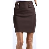 High Waist Stretch Pencil Skirt with Button Detail