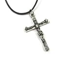 Gothic Skeleton on Crucifix Pewter Pendant with Adjustable Cord Necklace