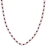 White Freshwater Cultured Pearl and Garnet Crystallized Swarovski Elements Bicone Bead Necklace with Sterling Silver Clasp, 18