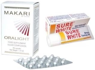 Premium Sure White Strong Toning Gel - 30g + Oralight Hyper pigmentation Tablets Skin Whitening Lightening Pills Pill Makari , for Hyper-pigmentation, uneven skin tone + dark age spots