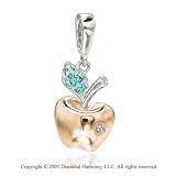14K TT Gold Diamond Garnet 3D Apple Bracelet Charm