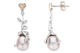 8-8.5mm Cultured Freshwater Pink Pearl and Diamond 14K White and Pink Gold Earrings