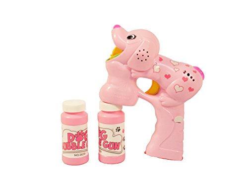 Pink Bubble Gun Dog - Barking, Musical, LED with 2 Bottles of Bubbles