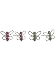 Kate & Lucy Girls Sterling Silver 2 Piece Crystal Dragonfly Earrings Set
