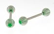Stainless steel barbell with green star design - 14g, 16mm long - sold as a pair