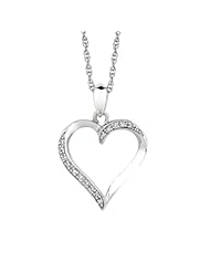 Silver Rhodium Plated Polish 18" 1.1mm Cable Chain And Lobster Clasp With .05 Carat White Diamond On Open Heart Pendant