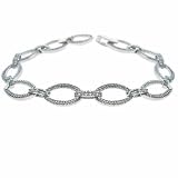 Sterling Silver Simulated Diamond cz Slender Leaf Link Bracelet