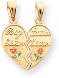 Red/Green Enameled Big Sister/Little Sister Charm, 14K Yellow Gold
