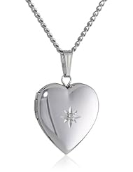 Sterling Silver Diamond-Accented Heart Locket Necklace, 18"