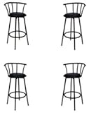 4 24" Black Swivel Metal Bar Stools With Black Vinyl Seat