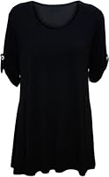 Womens Plus Size Scoop Neck Short Sleeve Flared Ladies Long Plain Top Sizes 14 - 28