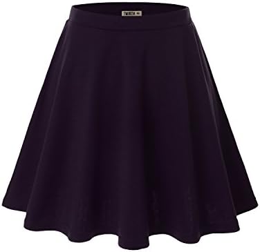 Doublju Women Plus-size Solid Color Elastic Waist Band Flared Skater Skirt Cwbss03_Darkviolet XL