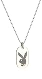 Playboy Dog Tag With Black Bunny Silver-Tone Pendant, 22