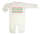 Festive Threads - Retro Christmas Sweater Design - First Christmas (Christmas Trees) - Infant & Toddler Long Sleeve T-Shirt Romper (White, 12 Months)