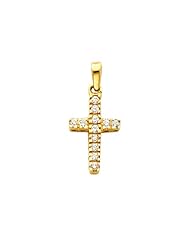 14k Yellow Gold Small Cross CZ Charm Pendant