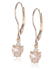10k Rose Gold Morganite and Diamond Heart Earrings (0.02 cttw GH, Color, I2-I3 Clarity)