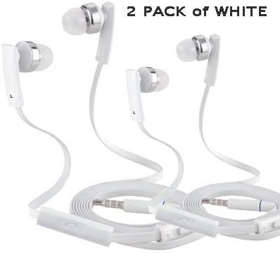 (2 Pack) Beat & Kick Universl Handsfree Super Bass Stereo Earbud Headphones with Microphone for Tablets, Smart Phones, MP3 Players, Cell Phones, S3/S4, HTC, LG, T-Mobile Portable Gaming (White)
