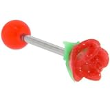 Red Silicone FLOWER Barbell Tongue Ring