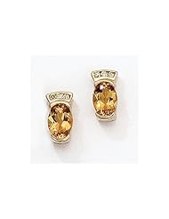 14K Yellow Gold Oval Citrine and Diamond Earrings