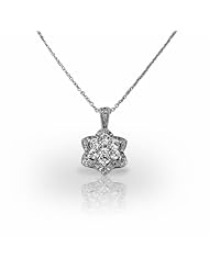 14KT White Gold Elegant Round Brilliant Diamond Flower Set in Pave Halo Pendant. 1 1/3 CTW