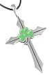 Green Shamrock Cross Pewter Pendant Necklace