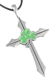 Green Shamrock Cross Pewter Pendant Necklace
