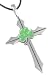 Green Shamrock Cross Silver Tone Pewter Pendant Necklace