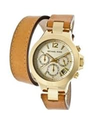 Michael Kors MK2261 mid size peyton champagne dial luggage leather strap women watch NEW