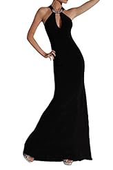 Sexy Natural   Waistline Backless Crystals Crystal Chiffon Halter Evening Dress 