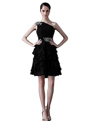 One Shoulder Short Lace Chiffon Homecoming Dress/Bridesmaid Dress/Prom Dress 