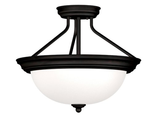 Kenroy Home 80370ORB Triomphe Two-Light Semi Flush Light With 12-Inch White Glass Shade - Incandescent, Oil Rubbed Bronze