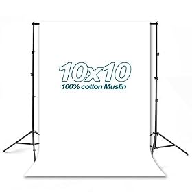 Lumenex Studio Heavy Duty 10' x 8.5' Background Stand Backdrop Support System Kit + 10' x 10' 100% Cotton White Muslin Backdrop Background Photo Portrait Studio