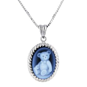Sterling Silver 14x10mm Teddy Bear Oval Agate Cameo Pendant w 18 Chain by Netaya