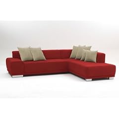 Ecksofa "Mario" Ottomane rechts, Farbe: ziegelrot/cremewei�